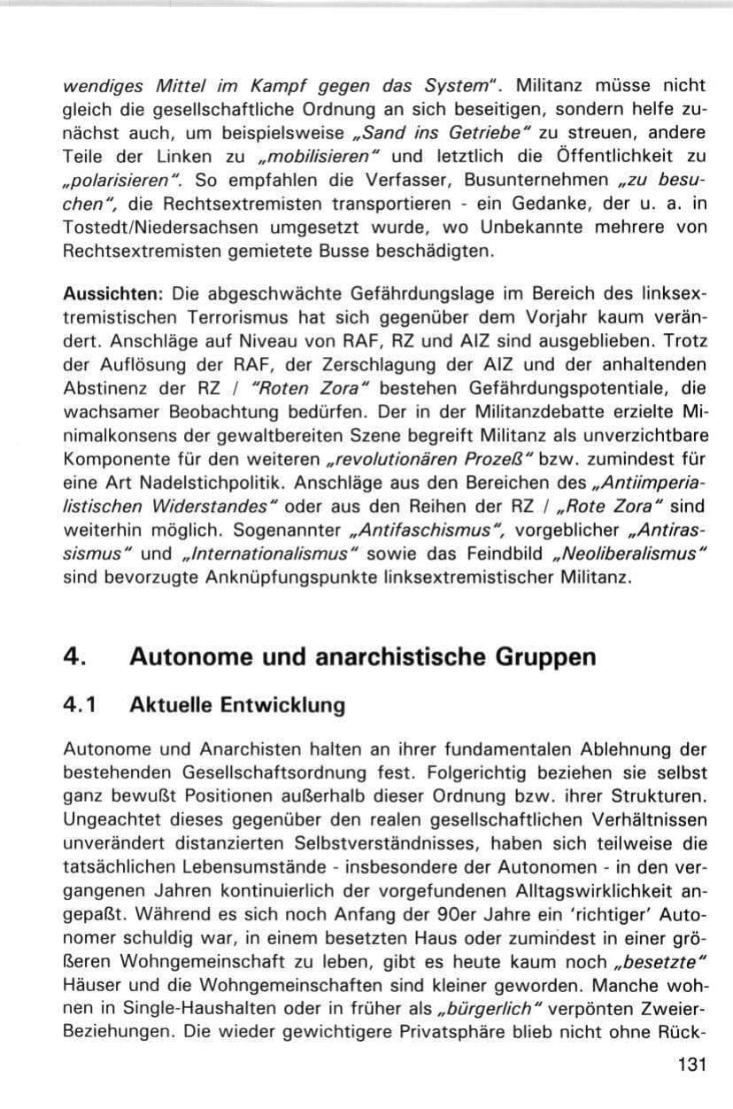 Seite 131 des Verfassungsschutzbericht 1998 Hamburg