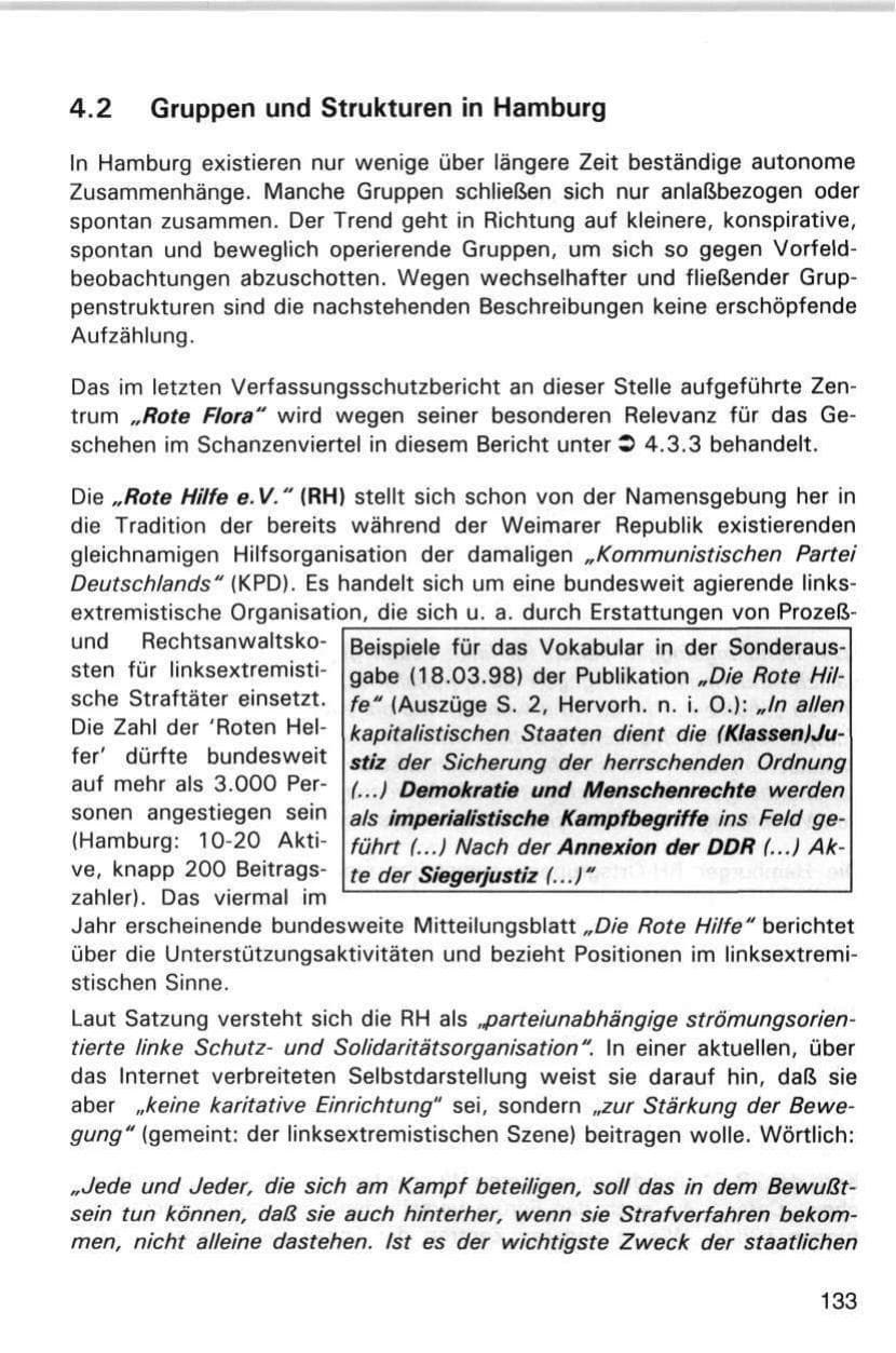 Seite 133 des Verfassungsschutzbericht 1998 Hamburg