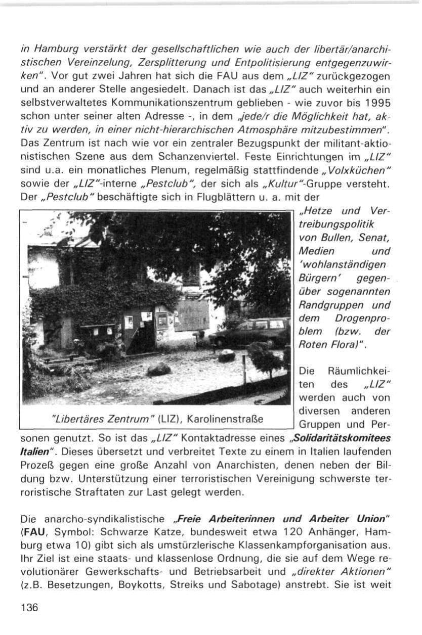 Seite 136 des Verfassungsschutzbericht 1998 Hamburg