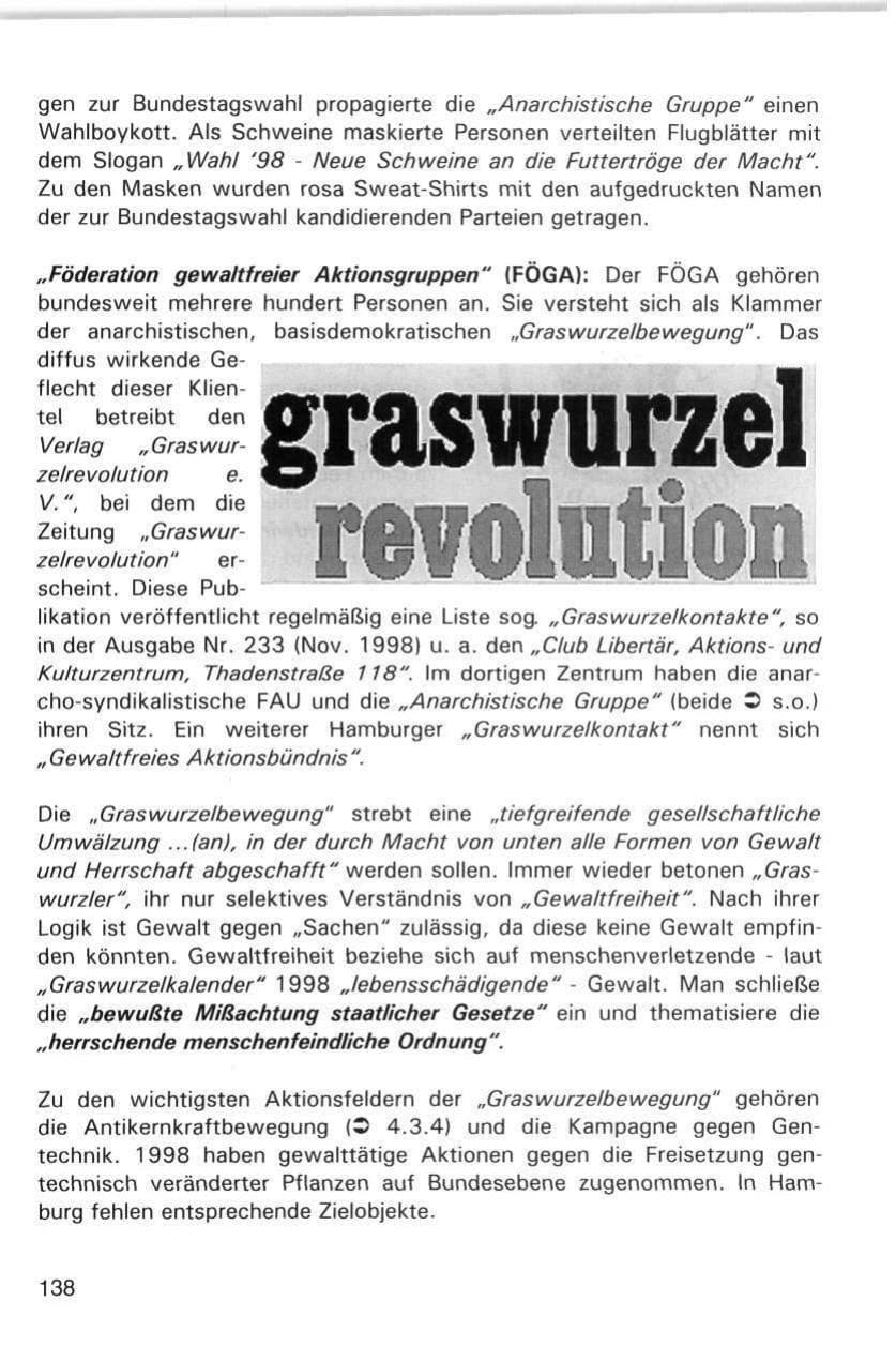 Seite 138 des Verfassungsschutzbericht 1998 Hamburg