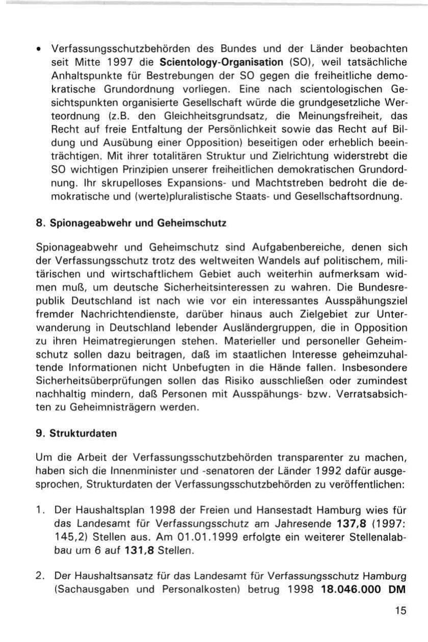 Seite 15 des Verfassungsschutzbericht 1998 Hamburg