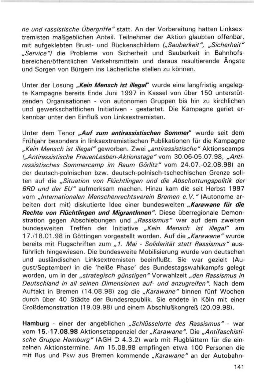 Seite 141 des Verfassungsschutzbericht 1998 Hamburg