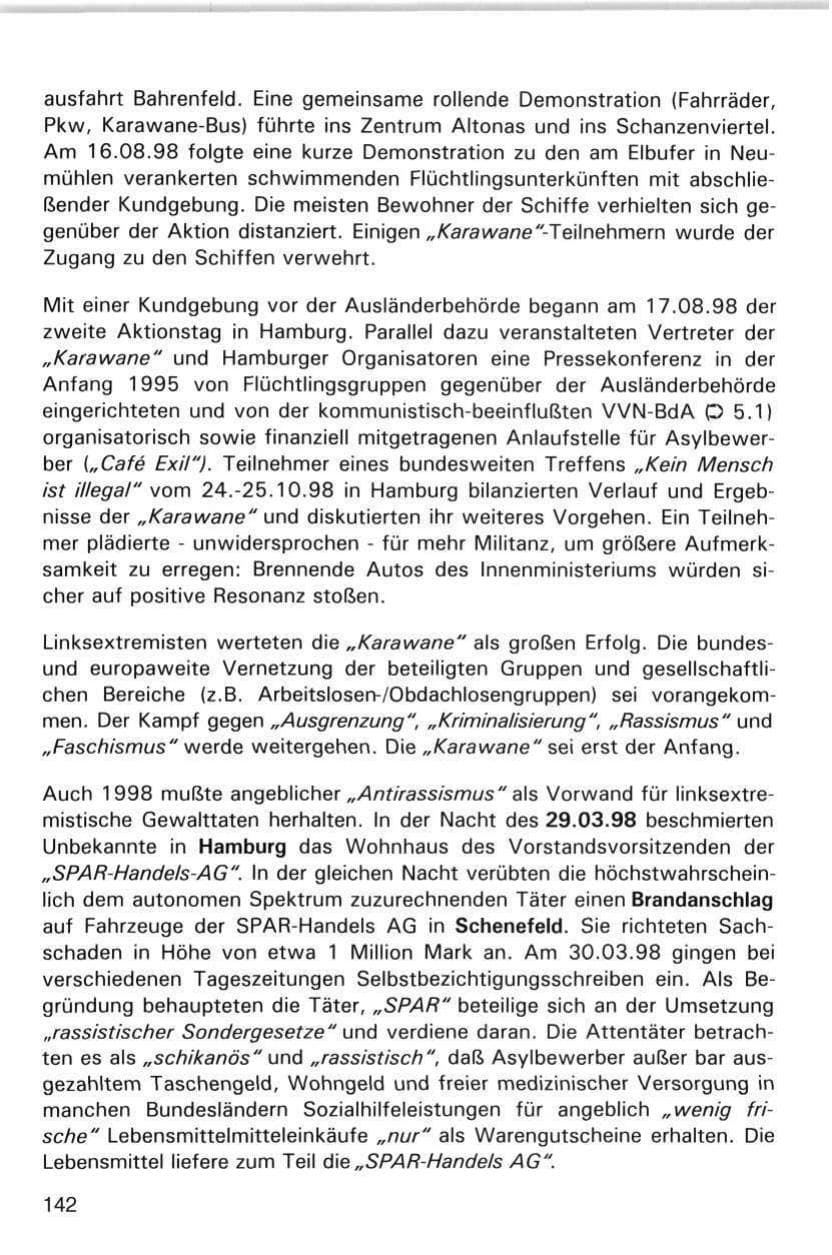 Seite 142 des Verfassungsschutzbericht 1998 Hamburg