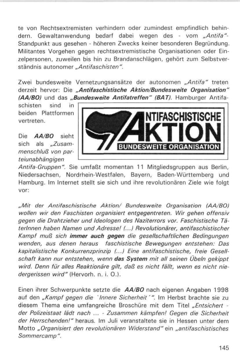 Seite 145 des Verfassungsschutzbericht 1998 Hamburg