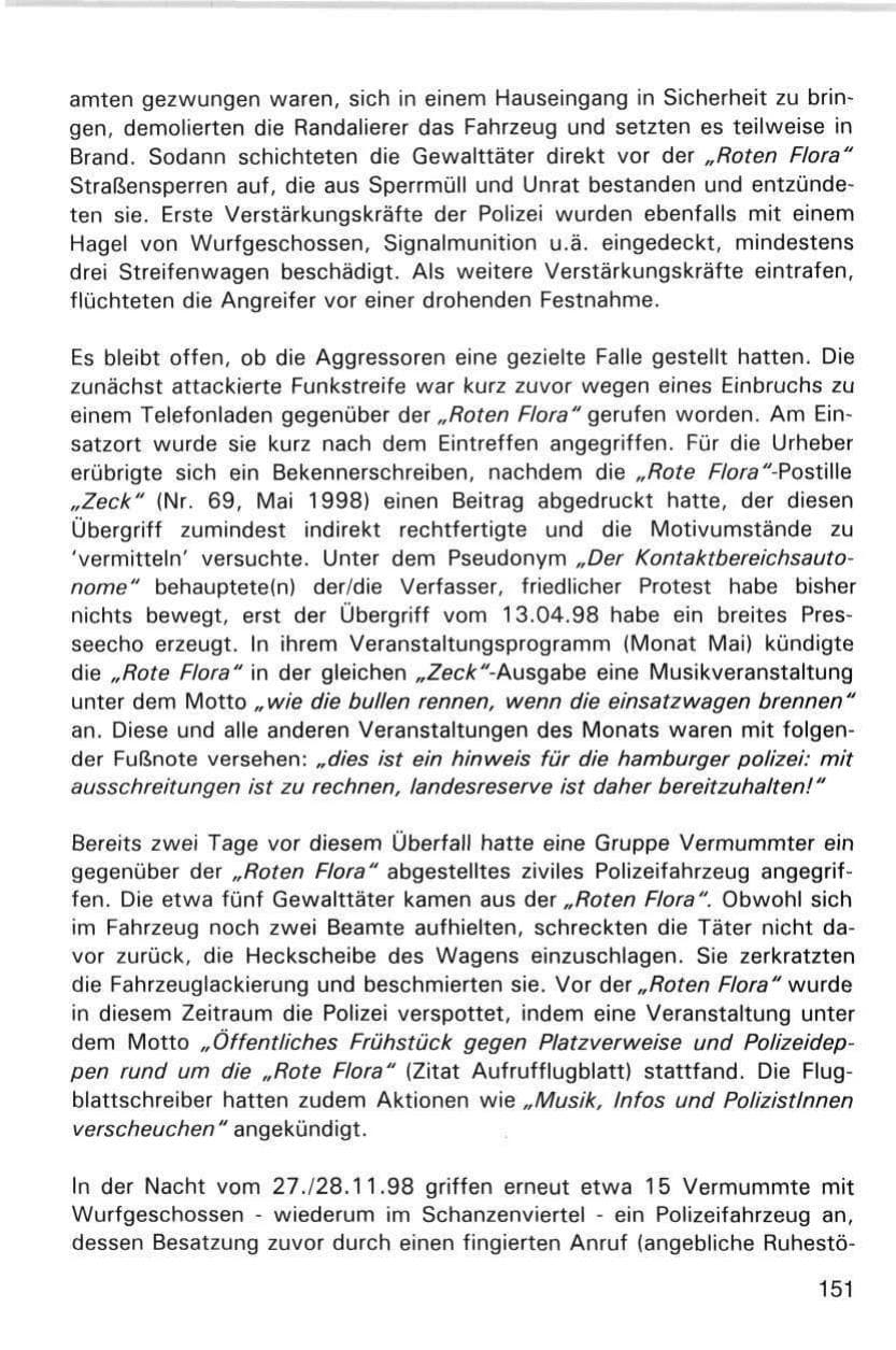 Seite 151 des Verfassungsschutzbericht 1998 Hamburg