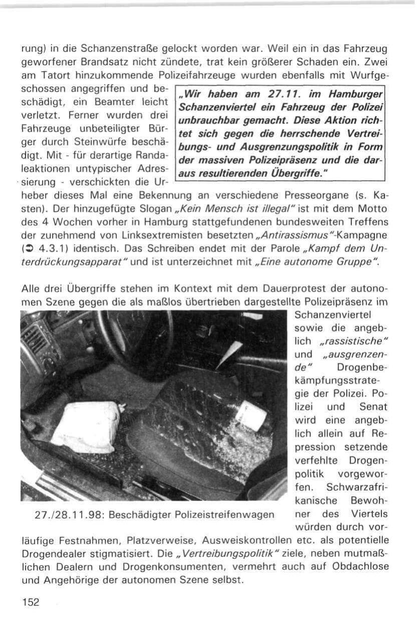 Seite 152 des Verfassungsschutzbericht 1998 Hamburg