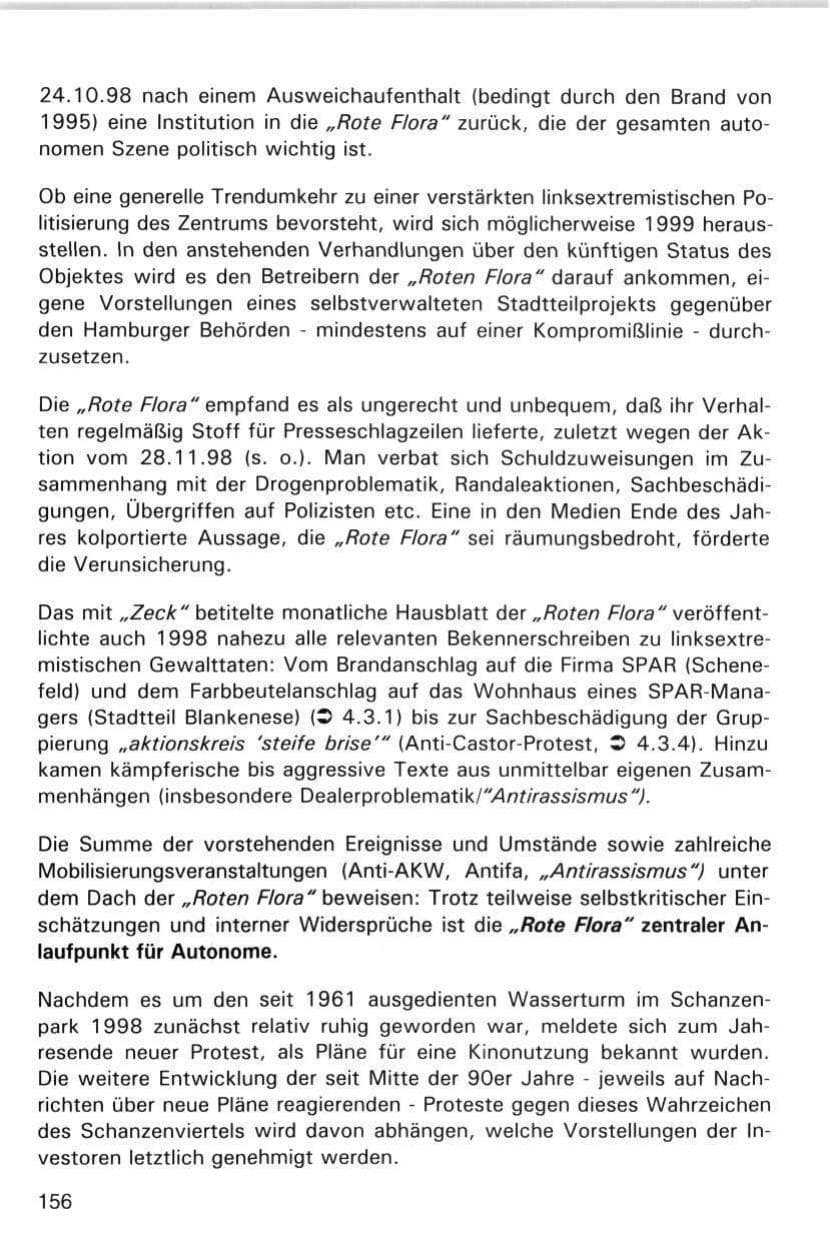 Seite 156 des Verfassungsschutzbericht 1998 Hamburg