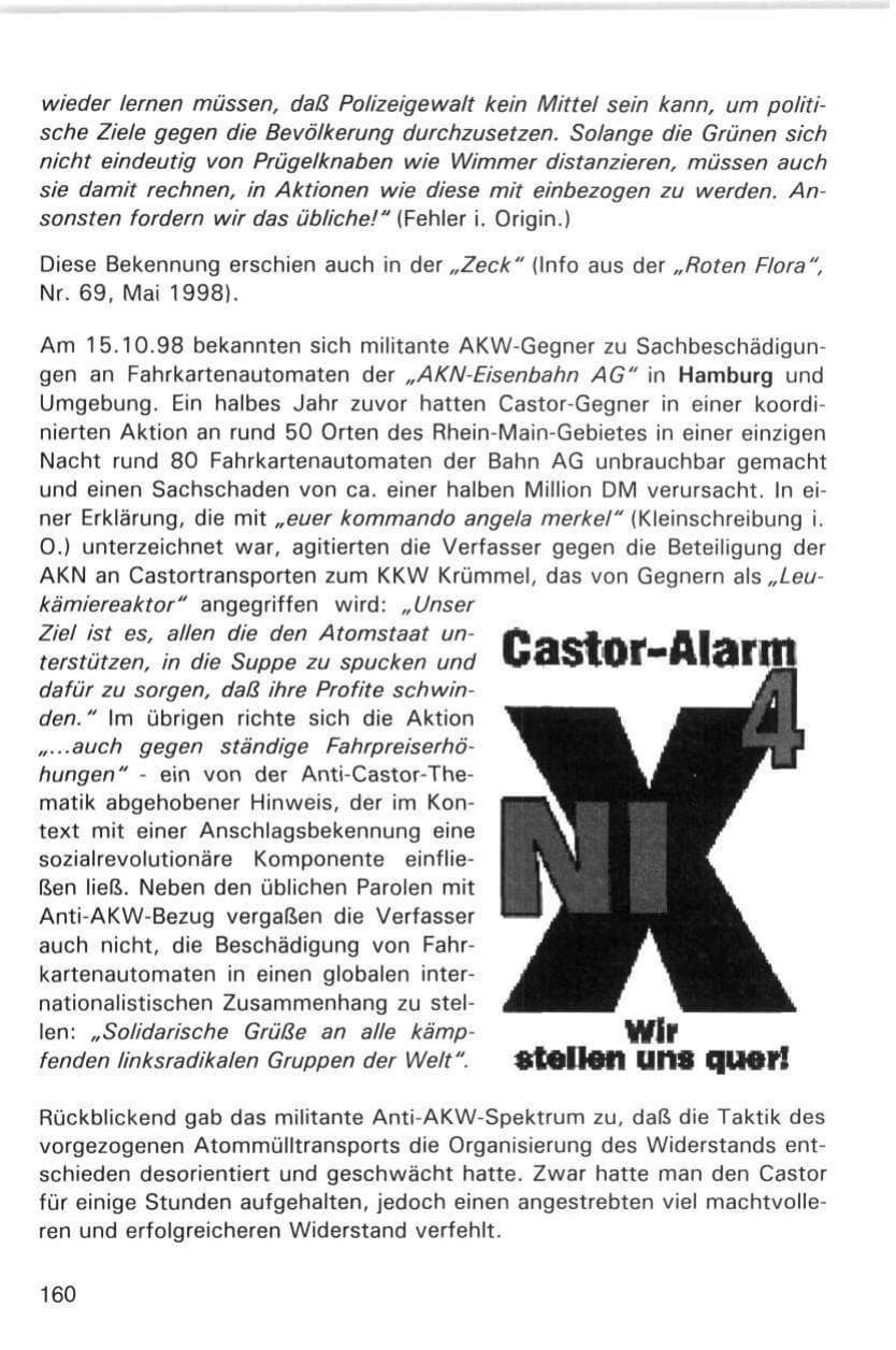 Seite 160 des Verfassungsschutzbericht 1998 Hamburg