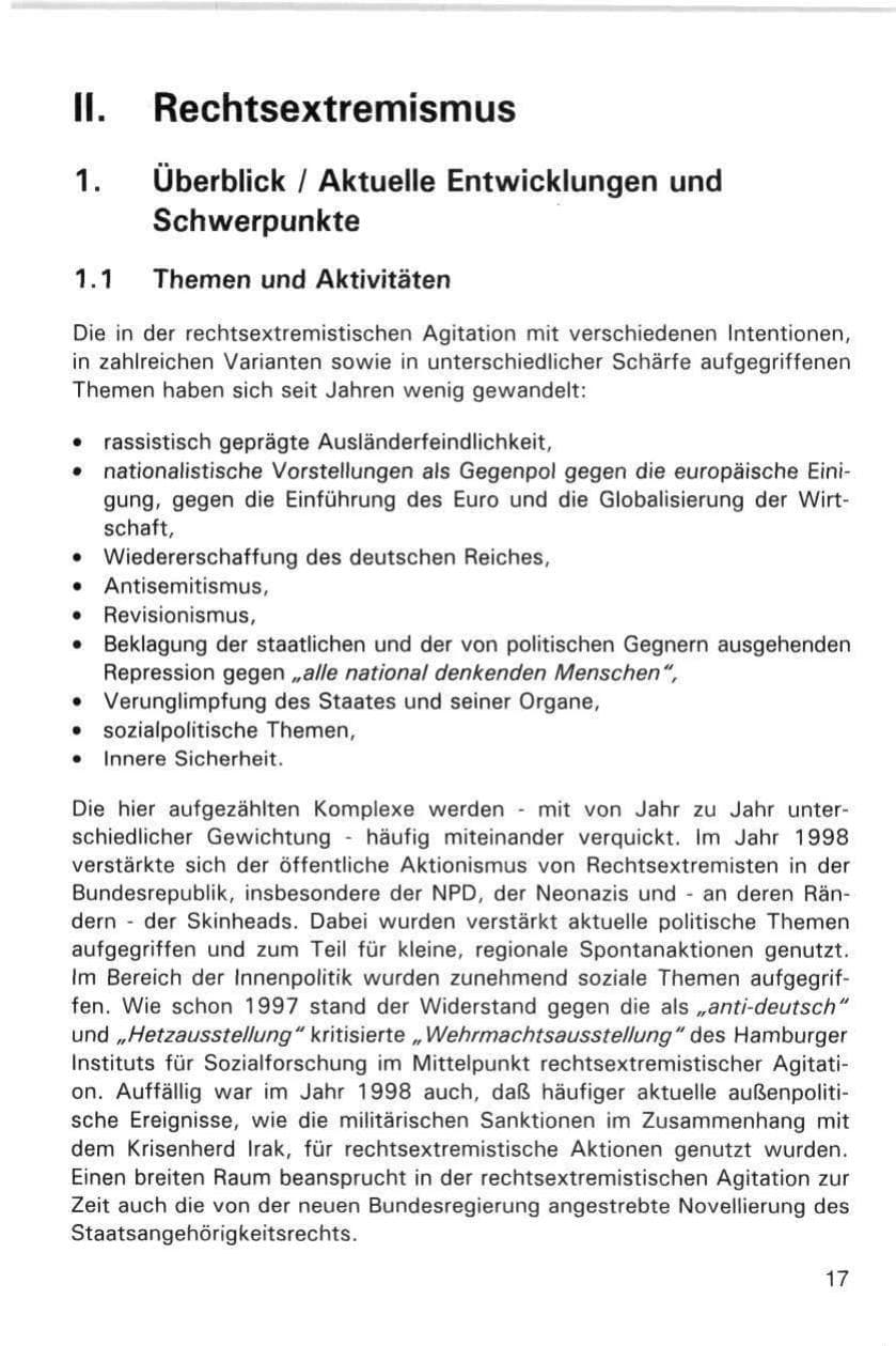 Seite 17 des Verfassungsschutzbericht 1998 Hamburg