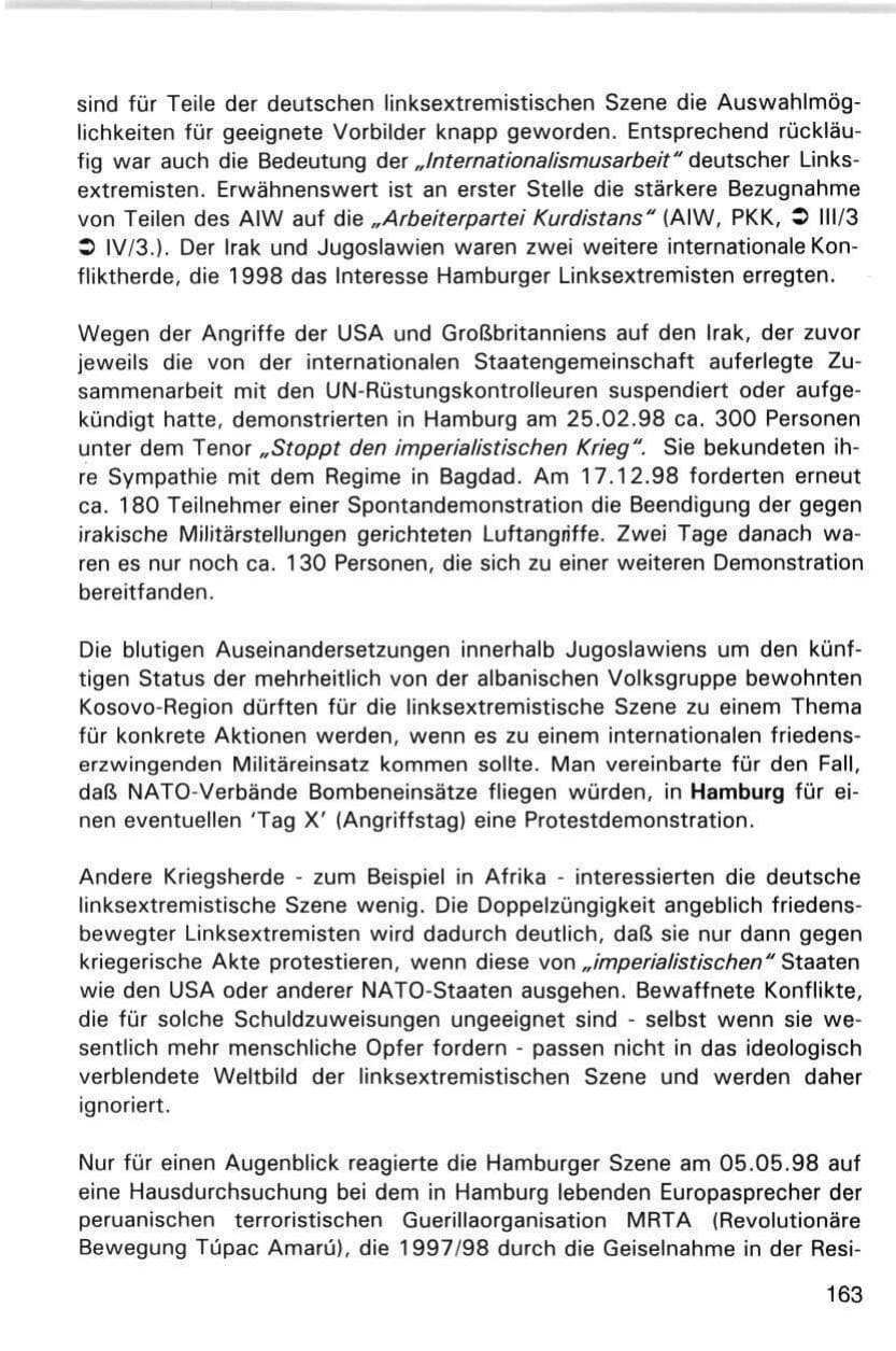 Seite 163 des Verfassungsschutzbericht 1998 Hamburg