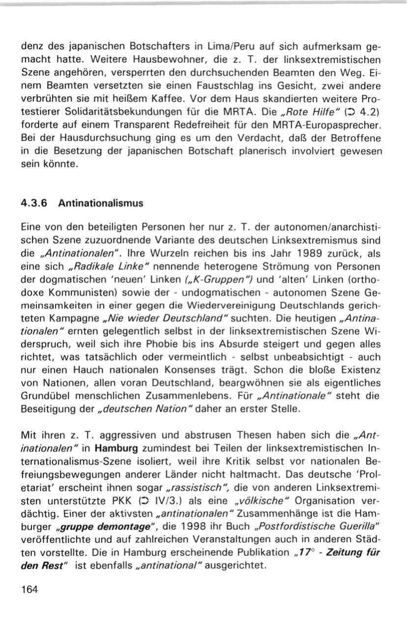 Seite 164 des Verfassungsschutzbericht 1998 Hamburg