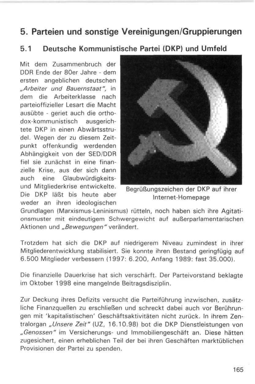 Seite 165 des Verfassungsschutzbericht 1998 Hamburg