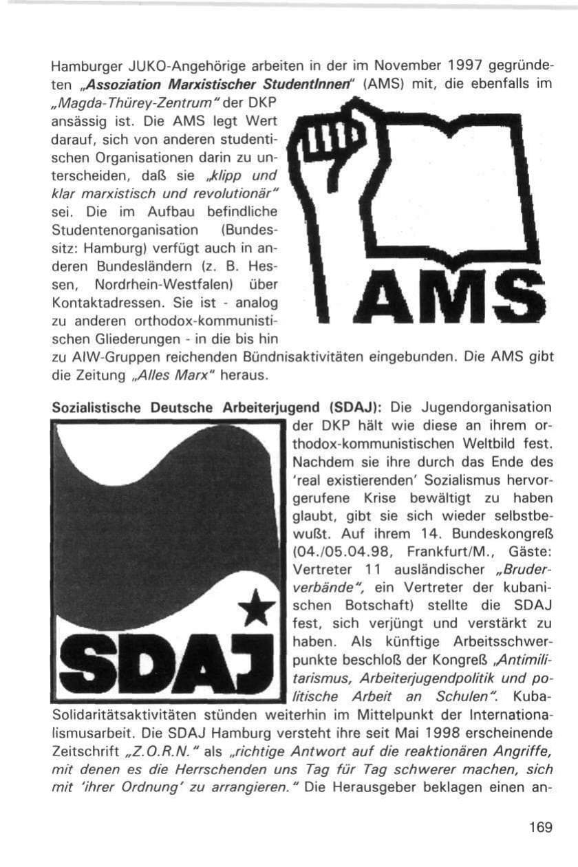 Seite 169 des Verfassungsschutzbericht 1998 Hamburg