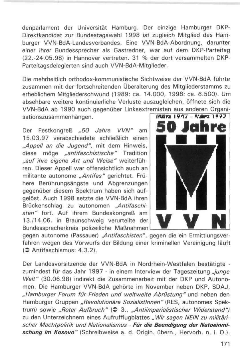 Seite 171 des Verfassungsschutzbericht 1998 Hamburg