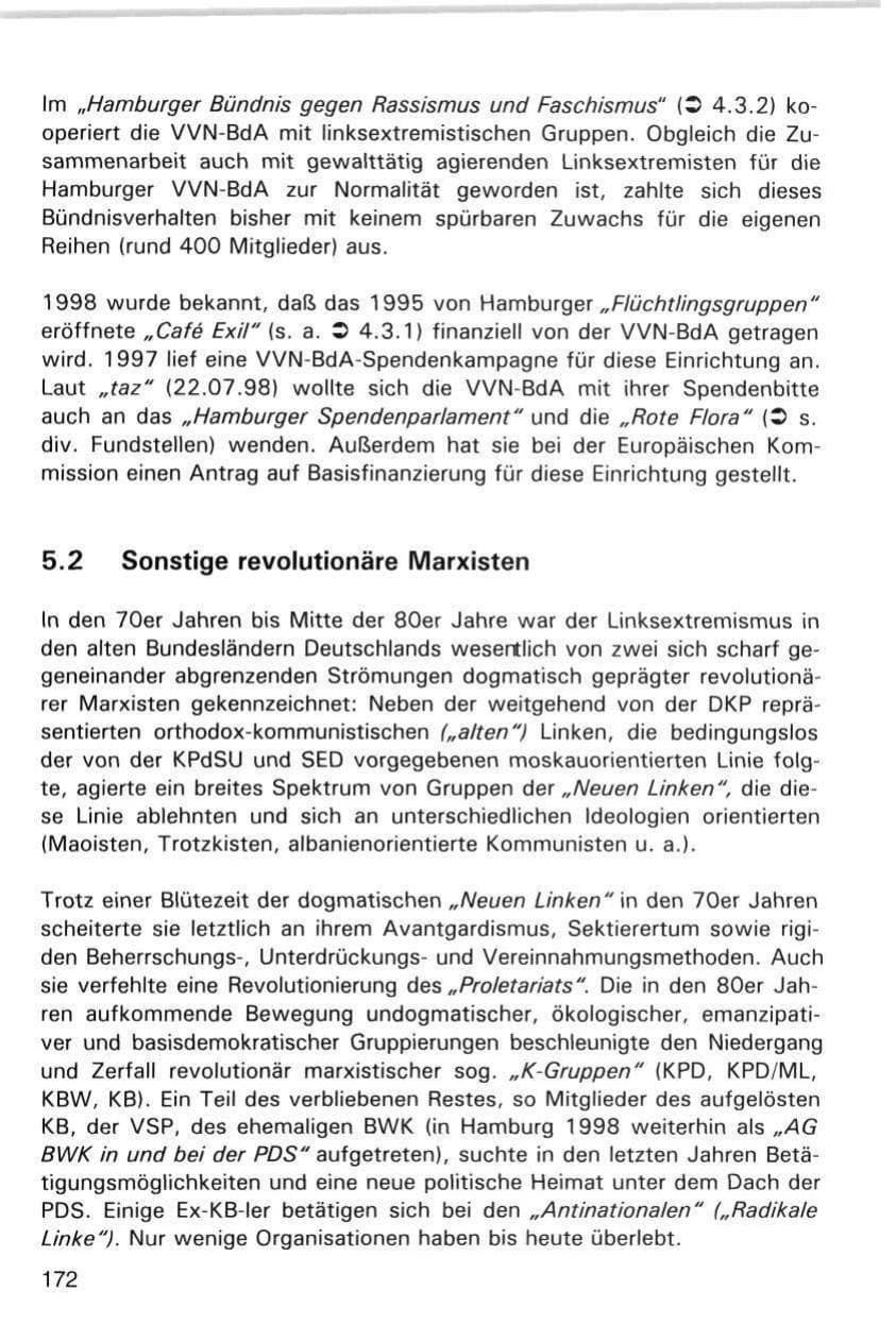 Seite 172 des Verfassungsschutzbericht 1998 Hamburg