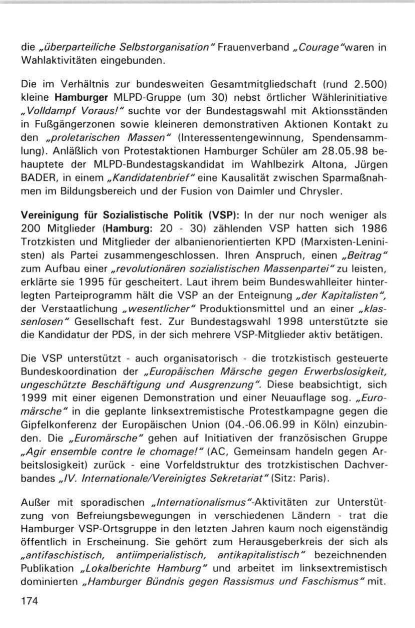 Seite 174 des Verfassungsschutzbericht 1998 Hamburg