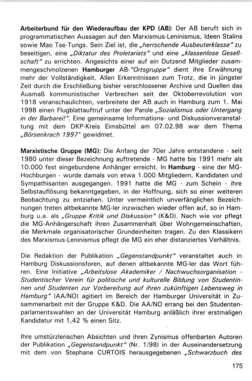 Seite 175 des Verfassungsschutzbericht 1998 Hamburg