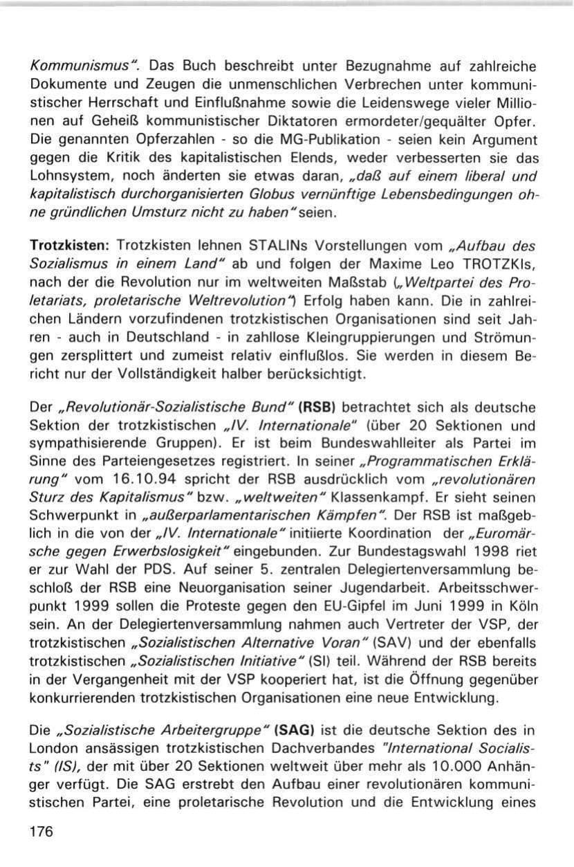Seite 176 des Verfassungsschutzbericht 1998 Hamburg
