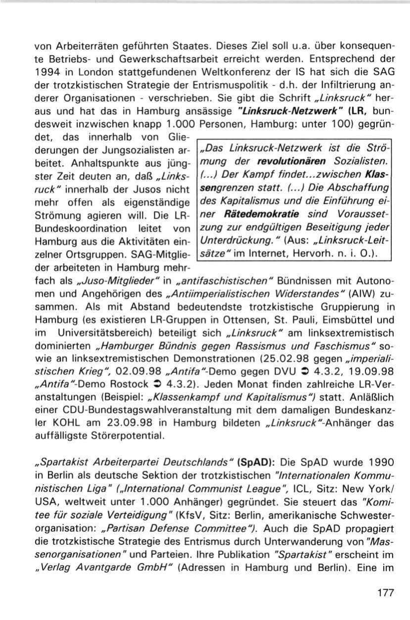 Seite 177 des Verfassungsschutzbericht 1998 Hamburg