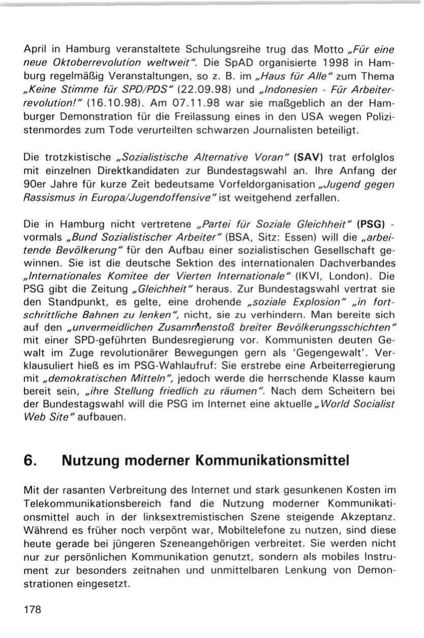 Seite 178 des Verfassungsschutzbericht 1998 Hamburg