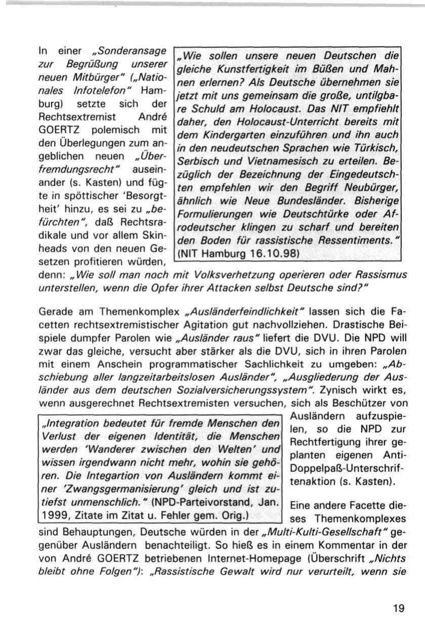 Seite 19 des Verfassungsschutzbericht 1998 Hamburg