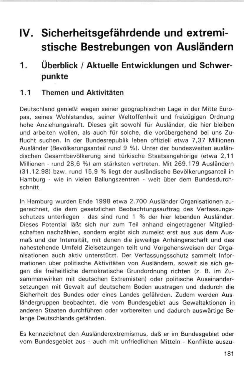 Seite 181 des Verfassungsschutzbericht 1998 Hamburg