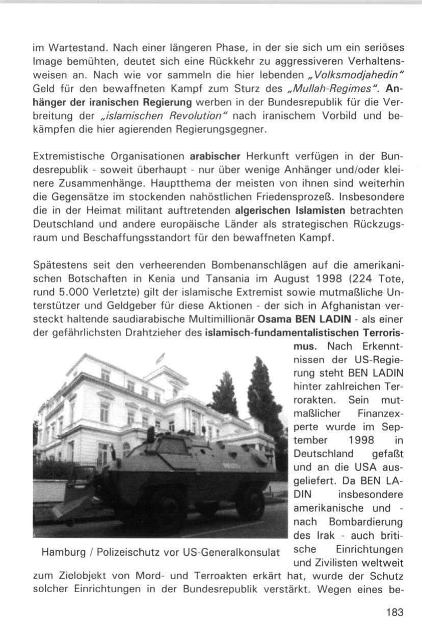 Seite 183 des Verfassungsschutzbericht 1998 Hamburg