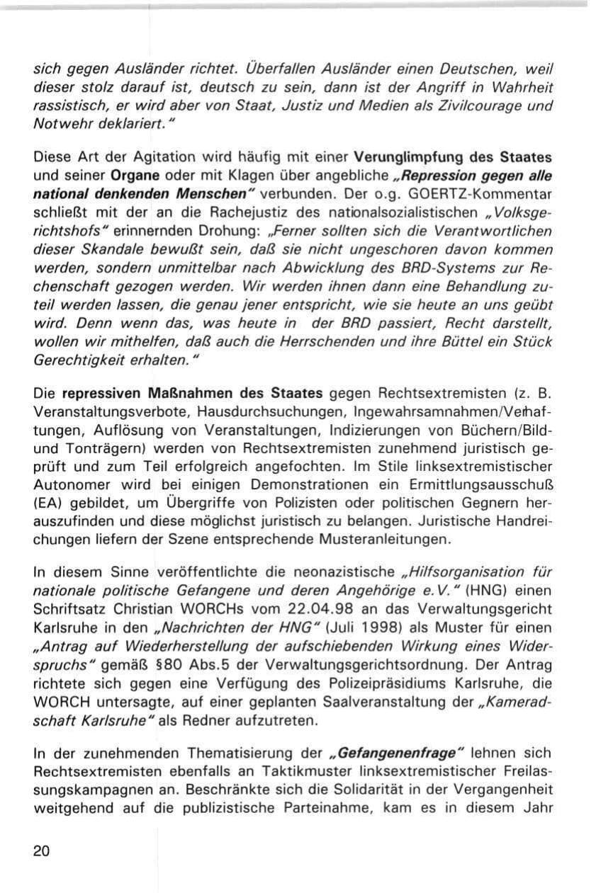 Seite 20 des Verfassungsschutzbericht 1998 Hamburg