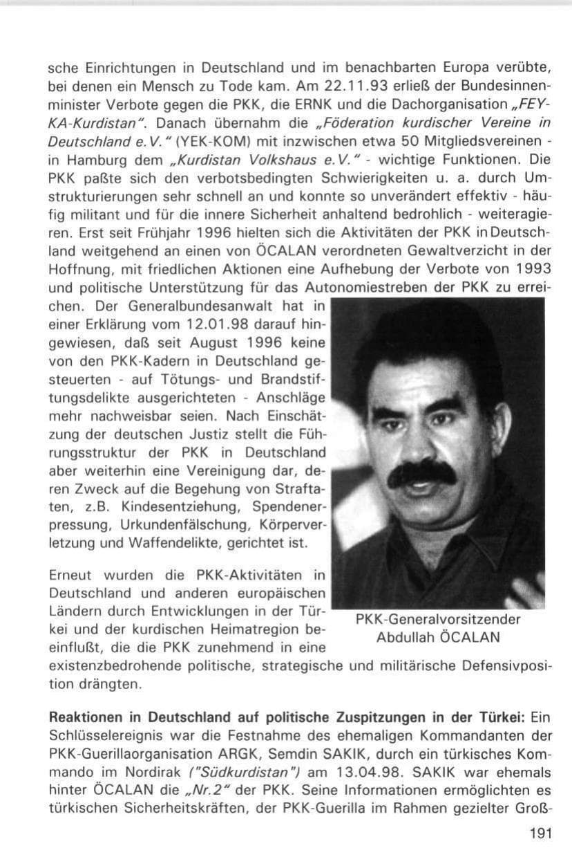 Seite 191 des Verfassungsschutzbericht 1998 Hamburg