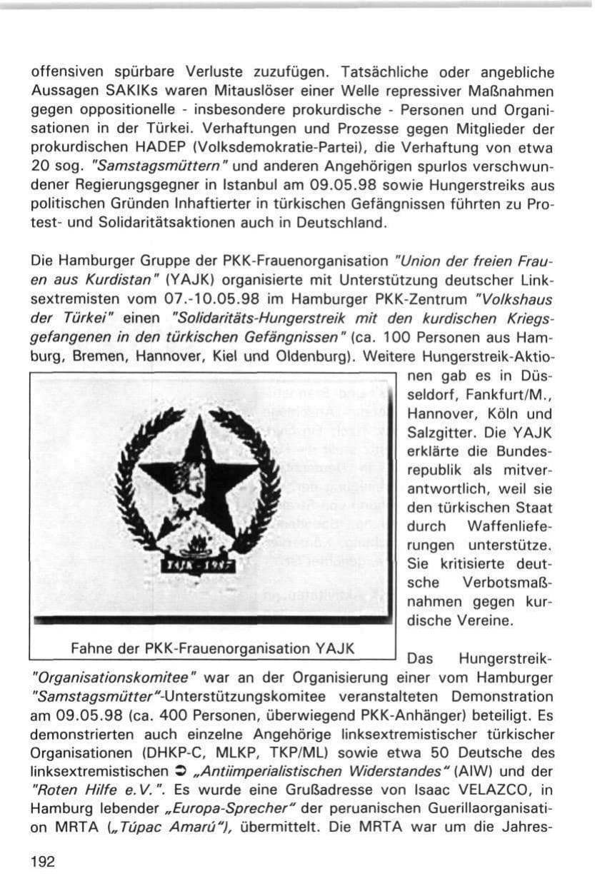 Seite 192 des Verfassungsschutzbericht 1998 Hamburg
