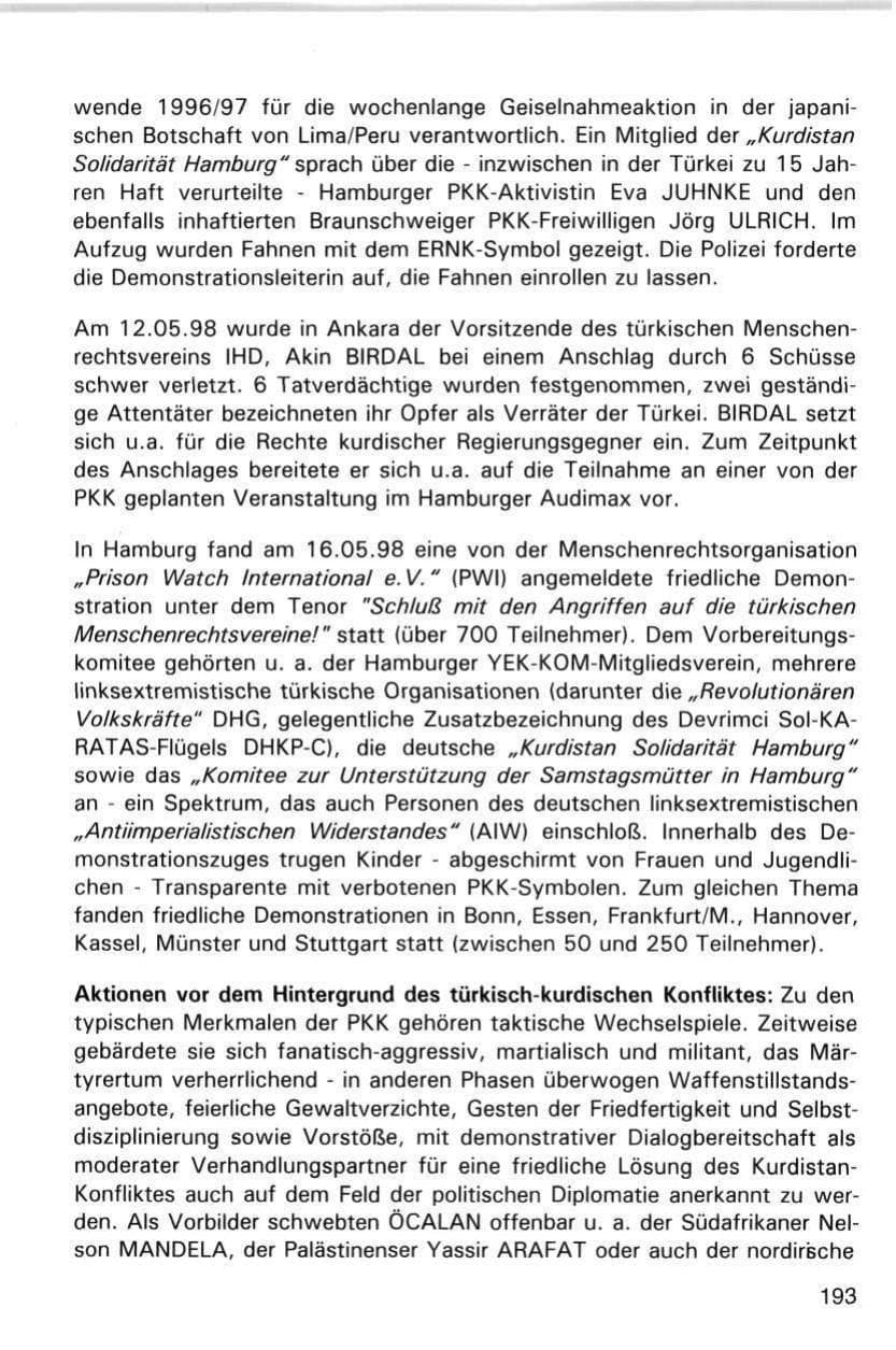Seite 193 des Verfassungsschutzbericht 1998 Hamburg
