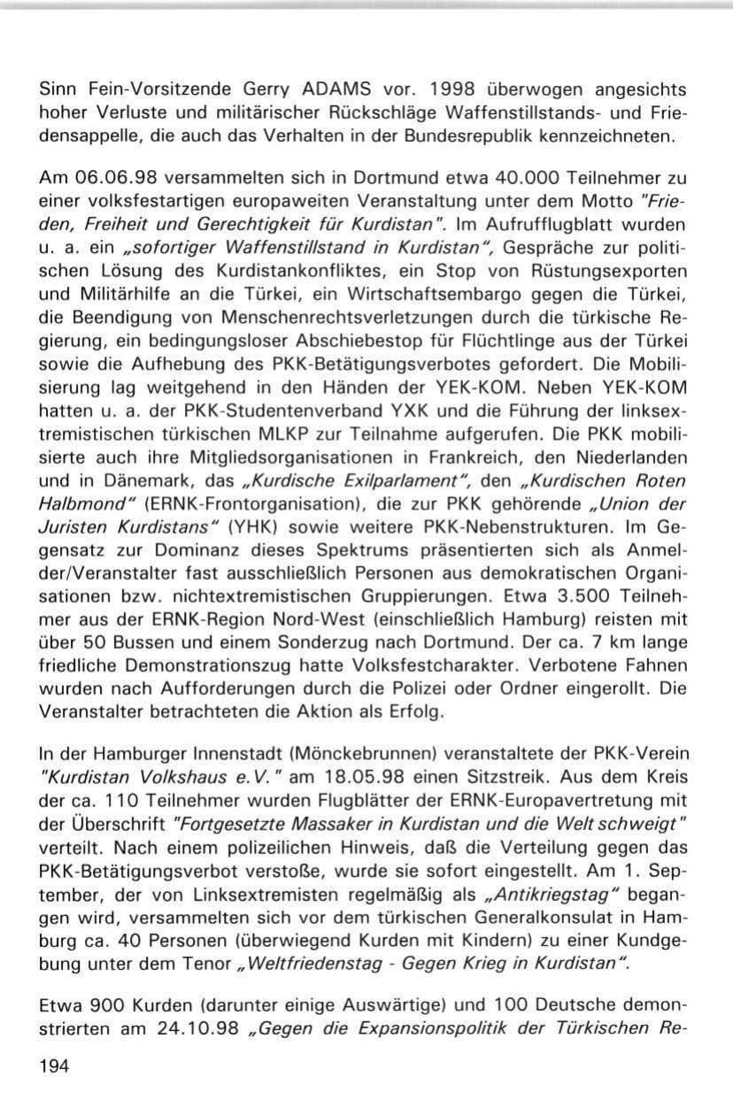 Seite 194 des Verfassungsschutzbericht 1998 Hamburg