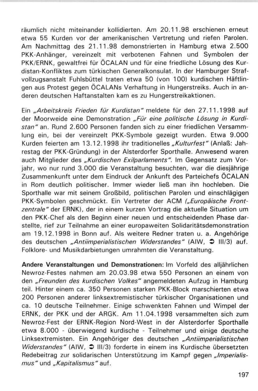 Seite 197 des Verfassungsschutzbericht 1998 Hamburg