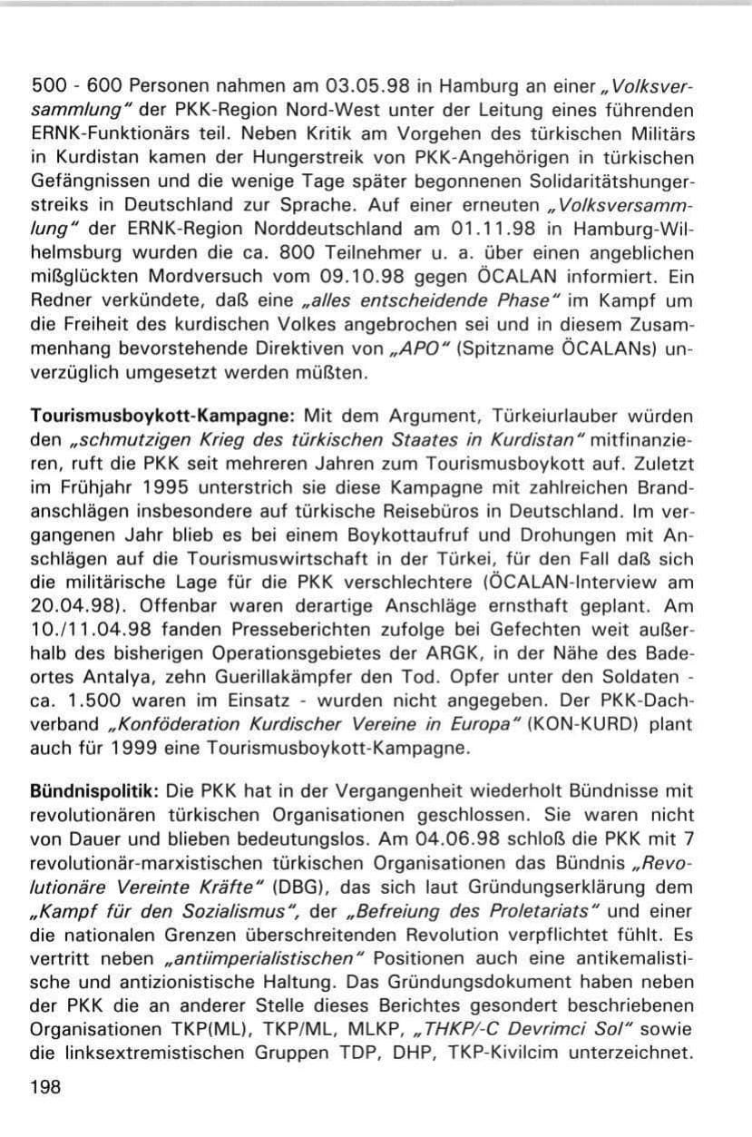 Seite 198 des Verfassungsschutzbericht 1998 Hamburg