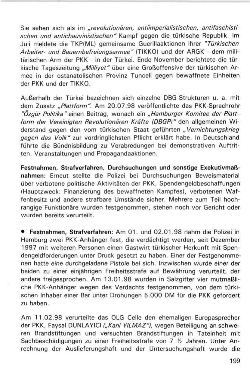 Seite 199 des Verfassungsschutzbericht 1998 Hamburg