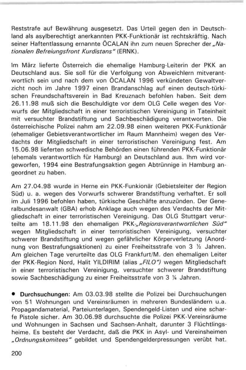 Seite 200 des Verfassungsschutzbericht 1998 Hamburg