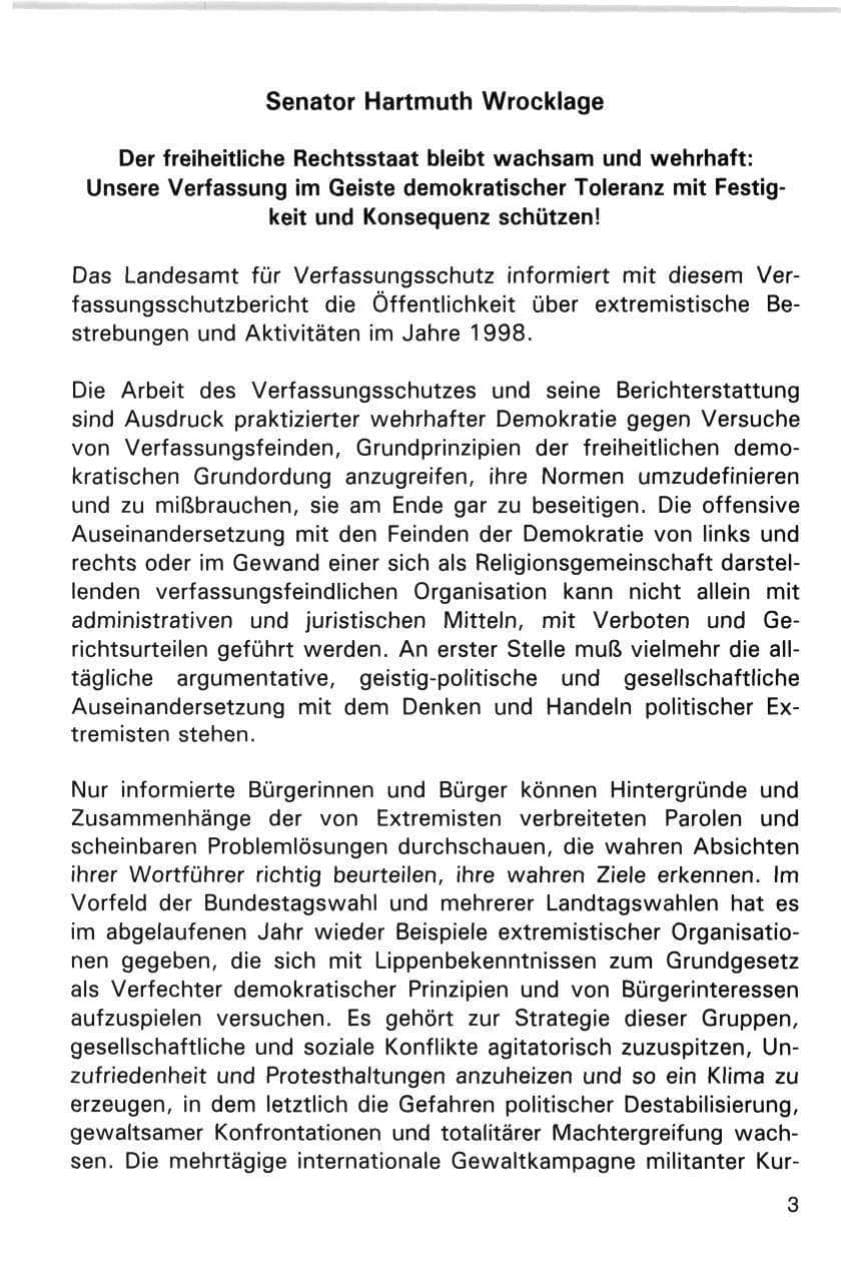 Seite 3 des Verfassungsschutzbericht 1998 Hamburg