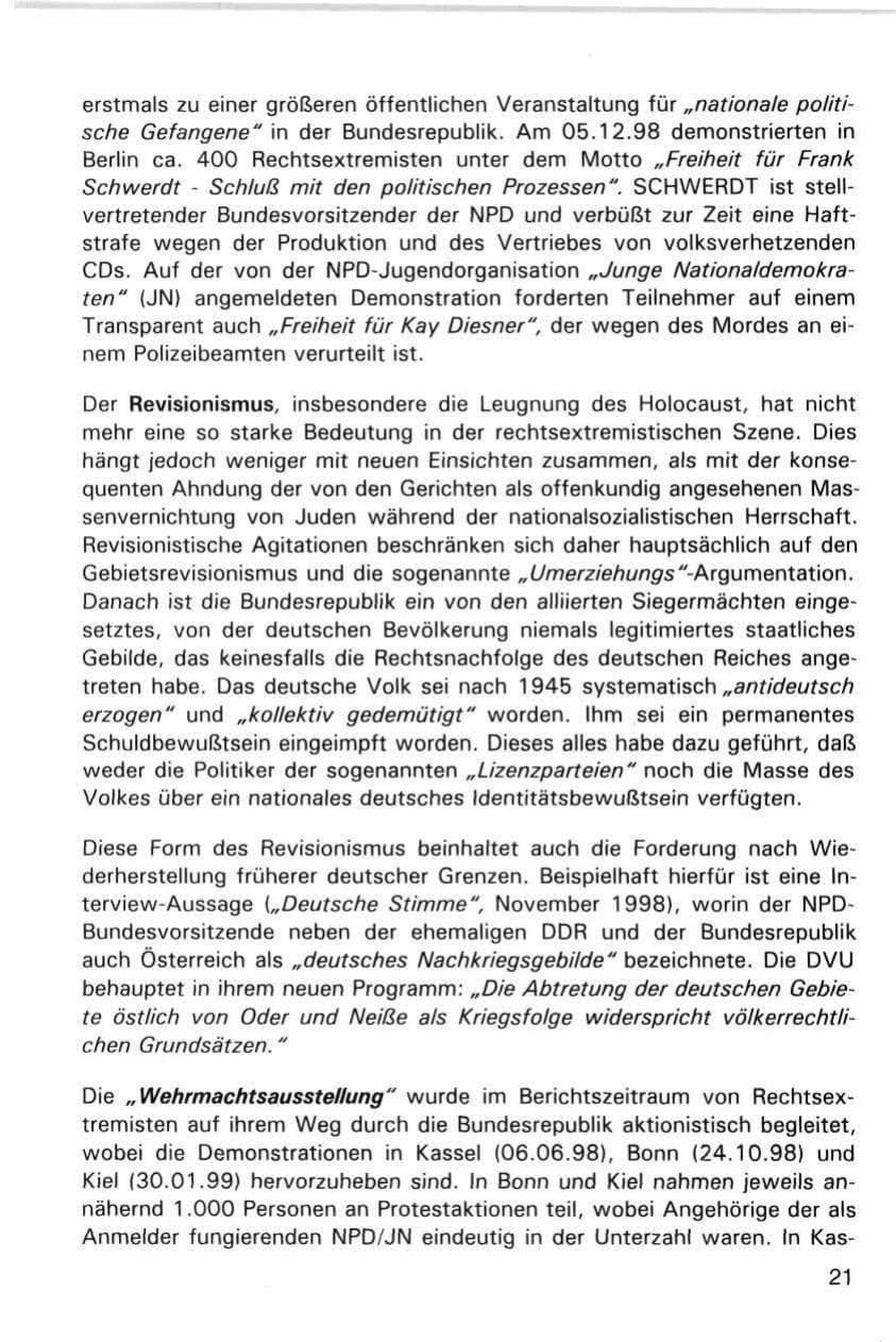 Seite 21 des Verfassungsschutzbericht 1998 Hamburg