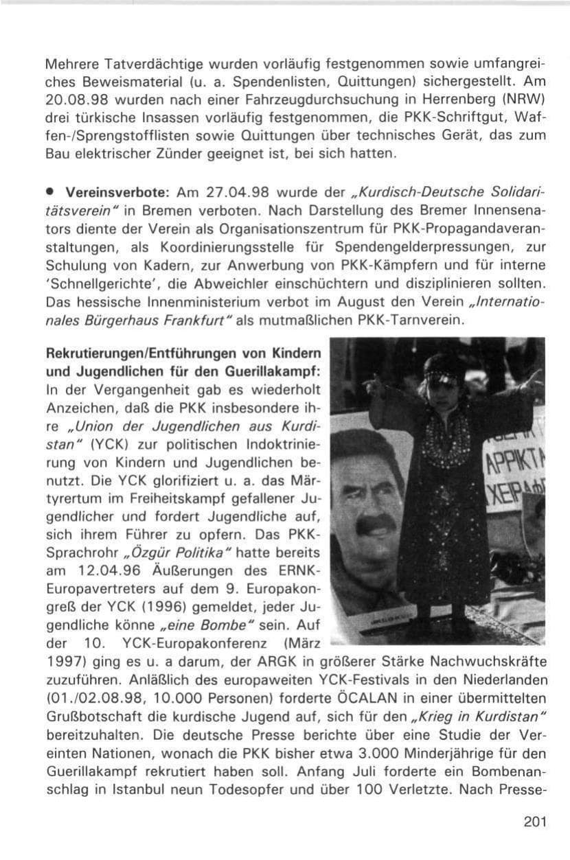 Seite 201 des Verfassungsschutzbericht 1998 Hamburg
