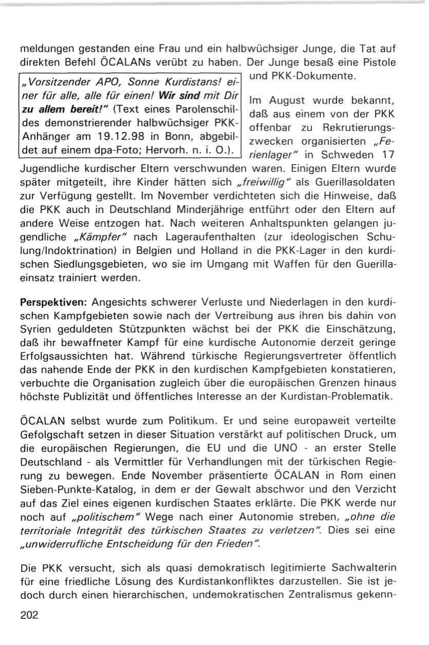 Seite 202 des Verfassungsschutzbericht 1998 Hamburg