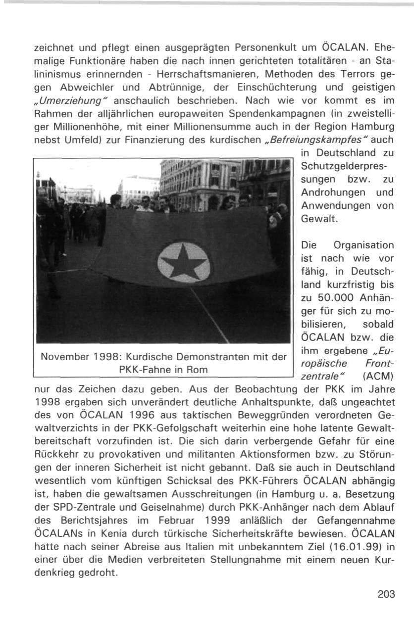Seite 203 des Verfassungsschutzbericht 1998 Hamburg