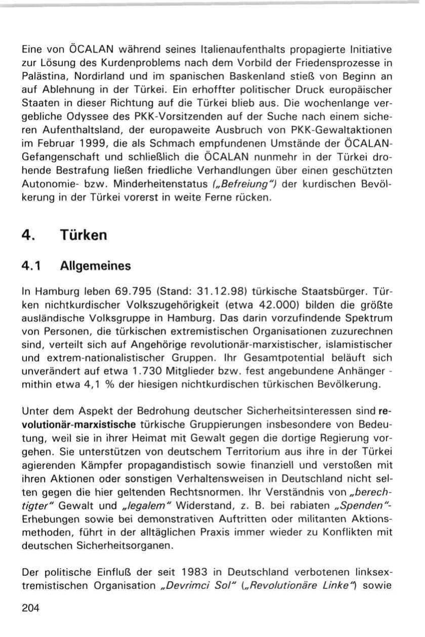 Seite 204 des Verfassungsschutzbericht 1998 Hamburg