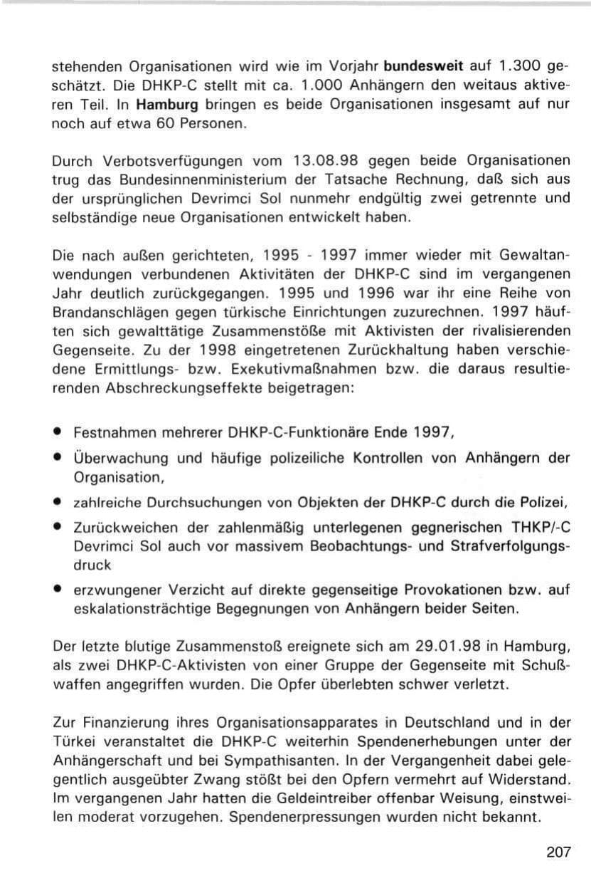 Seite 207 des Verfassungsschutzbericht 1998 Hamburg