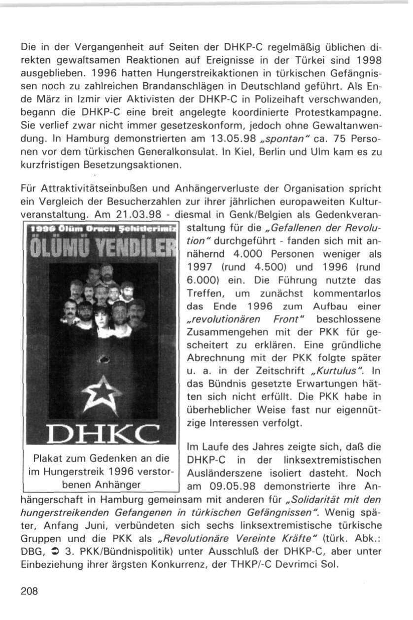 Seite 208 des Verfassungsschutzbericht 1998 Hamburg
