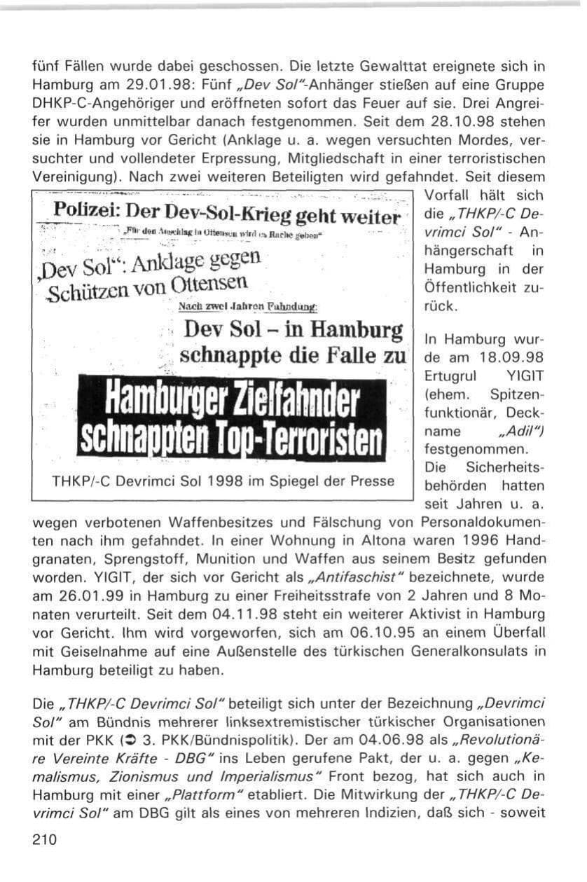 Seite 210 des Verfassungsschutzbericht 1998 Hamburg