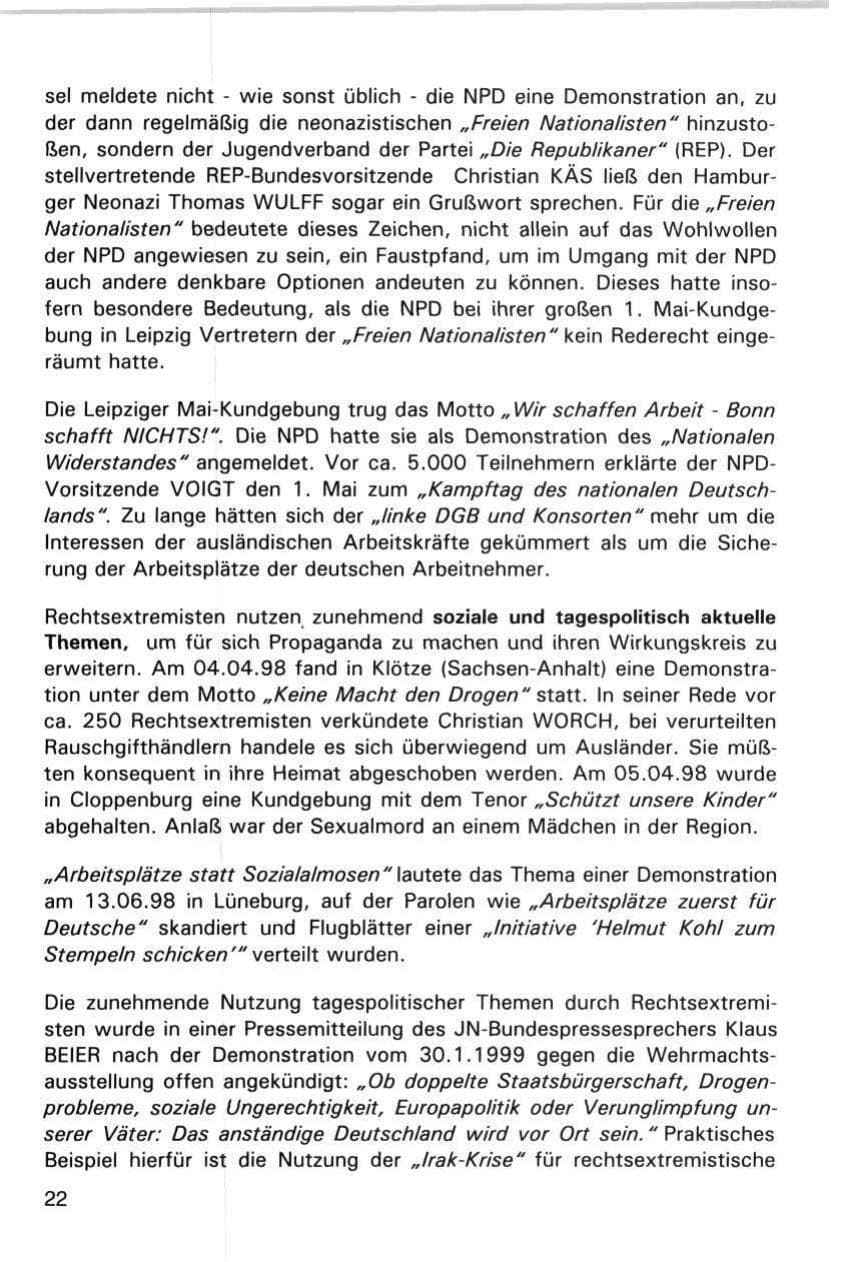 Seite 22 des Verfassungsschutzbericht 1998 Hamburg