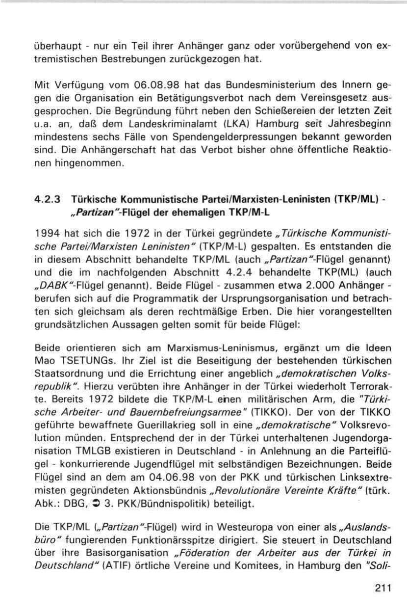 Seite 211 des Verfassungsschutzbericht 1998 Hamburg