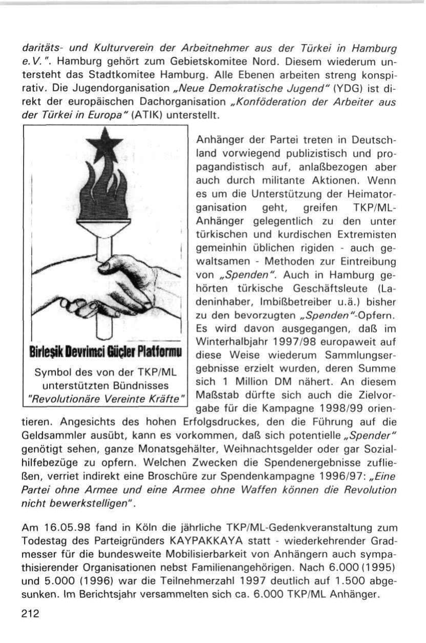 Seite 212 des Verfassungsschutzbericht 1998 Hamburg