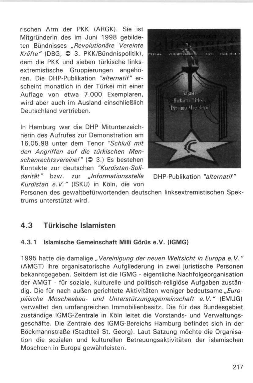 Seite 217 des Verfassungsschutzbericht 1998 Hamburg