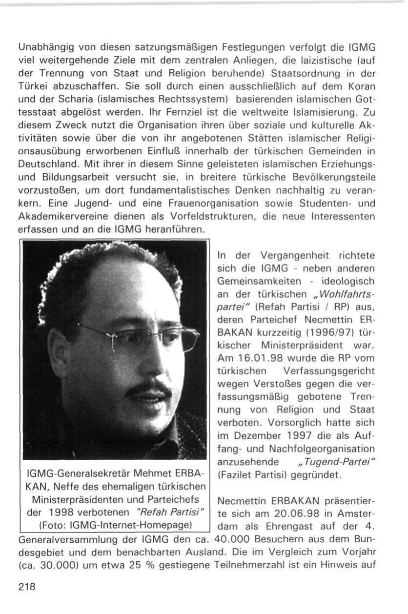 Seite 218 des Verfassungsschutzbericht 1998 Hamburg